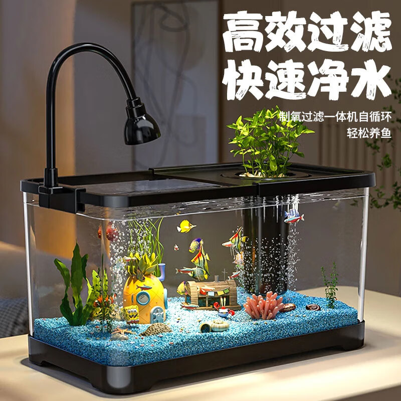 阔庭（KUOTING）鱼缸水族箱生态桌面鱼缸新款懒人鱼缸过滤制氧一体机黑色【大号】