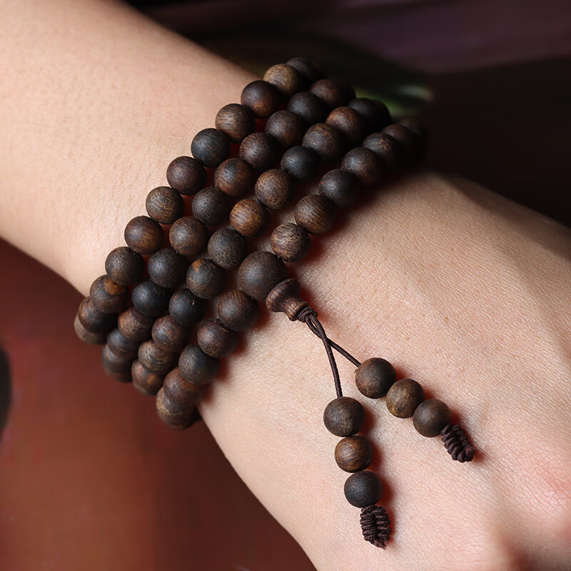 级越南芽庄沉香手串108颗佛珠天然熟结老料绿奇楠文玩手链男 6mm108颗