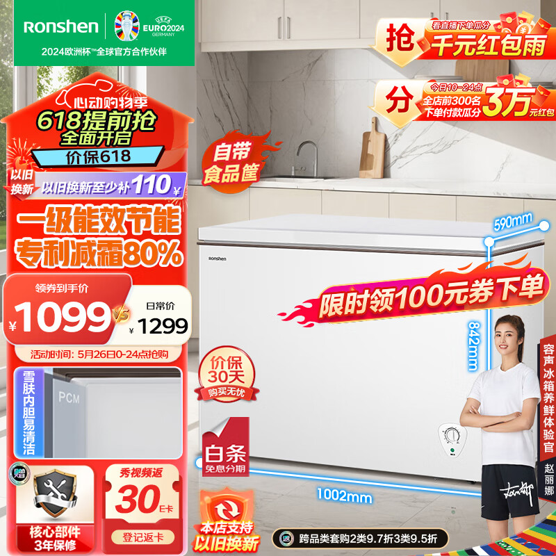 容声（Ronshen）249升低霜大容量冰柜家用商用冷藏冷冻转换冷柜 一级能效 雪糕冰柜 厨房卧式冰箱BD/BC-249ZMSMA