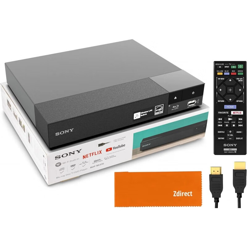 索尼（SONY）Dvd 播放器藍光播放器 Bdp-bx370 - 流媒體藍光 Dvd 播放器，帶遙控器、內置 Wi-fi、杜比、cddvd