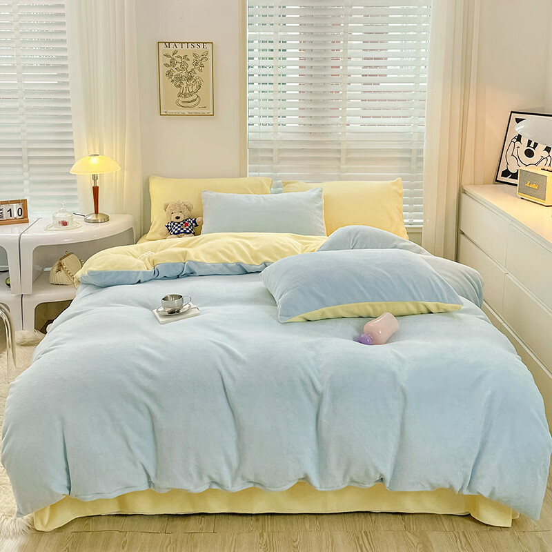 路易卡罗牛奶绒四件套 梵星-蓝