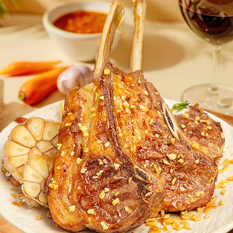 如意三宝内蒙羔羊法式羊排蒜香风味 轻腌羊肋排露营烧烤食材 冷冻生鲜 法式羊排蒜香风味400g*2盒