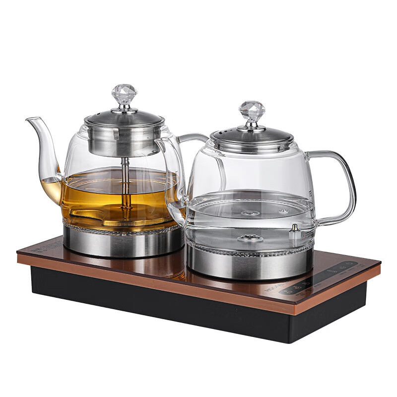 恒功 全自动底部双边下上水电热烧水壶玻璃壶茶台桌泡茶专用一体嵌入式煮茶器套装 金色【双上水】蒸茶款