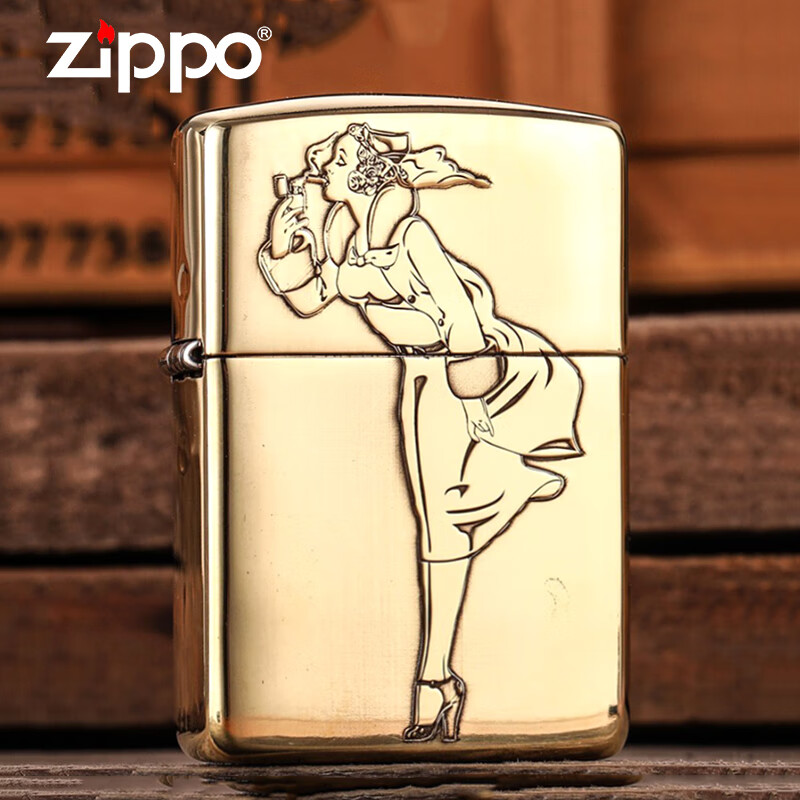 zippo之宝煤油打火机防风正版风女盔甲雕刻风中女郎男士礼品送男友