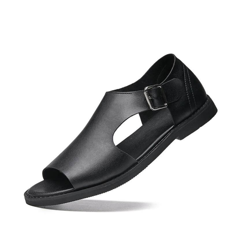 双零度夏季男士凉鞋韩版镂空透气凉皮鞋网布休闲鞋搭扣男鞋 牛皮款 38