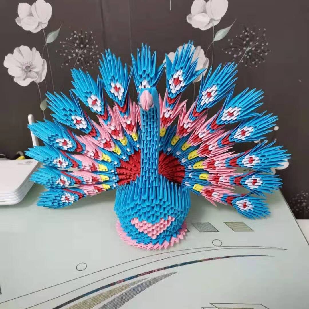 三角折纸大全三角插手工折纸三角插折纸 4*6厘米 蓝孔雀(折纸材料包)