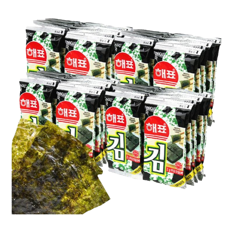 海牌海苔韓國進口零食大禮包芥末味即食壽司烤紫菜片 4大包原味 【共24小包】