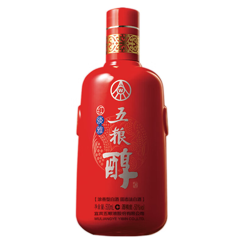五粮醇红淡雅【酒厂直营】纯粮酒 节日送礼自饮 浓香型白酒 50度 500mL 6瓶 整箱