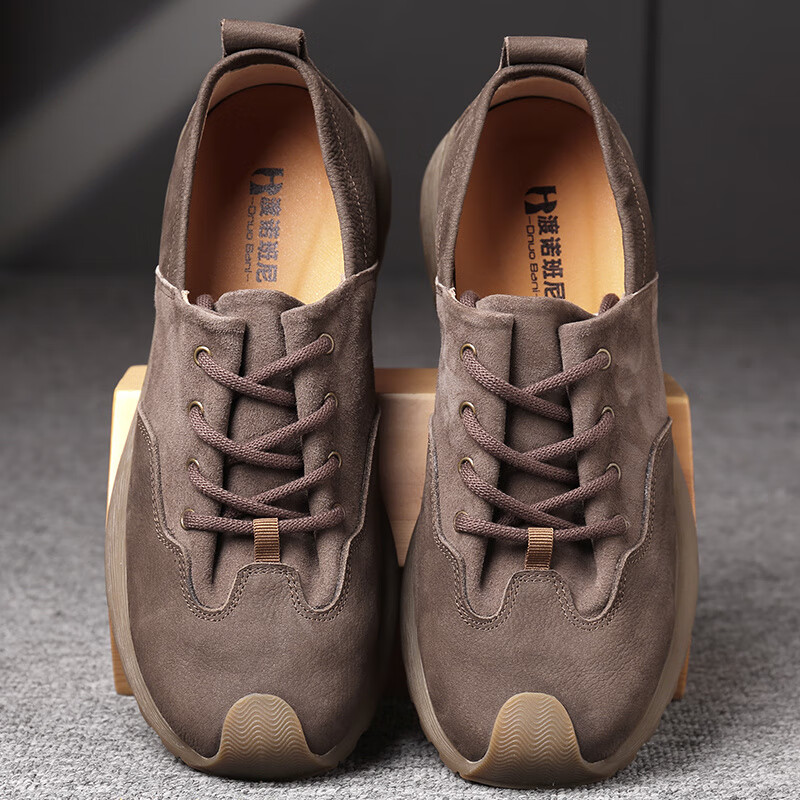 渡诺班尼头层夏季透气单层磨砂皮复古牛筋软底羊皮男士休闲鞋 深灰色_932-10深灰 40