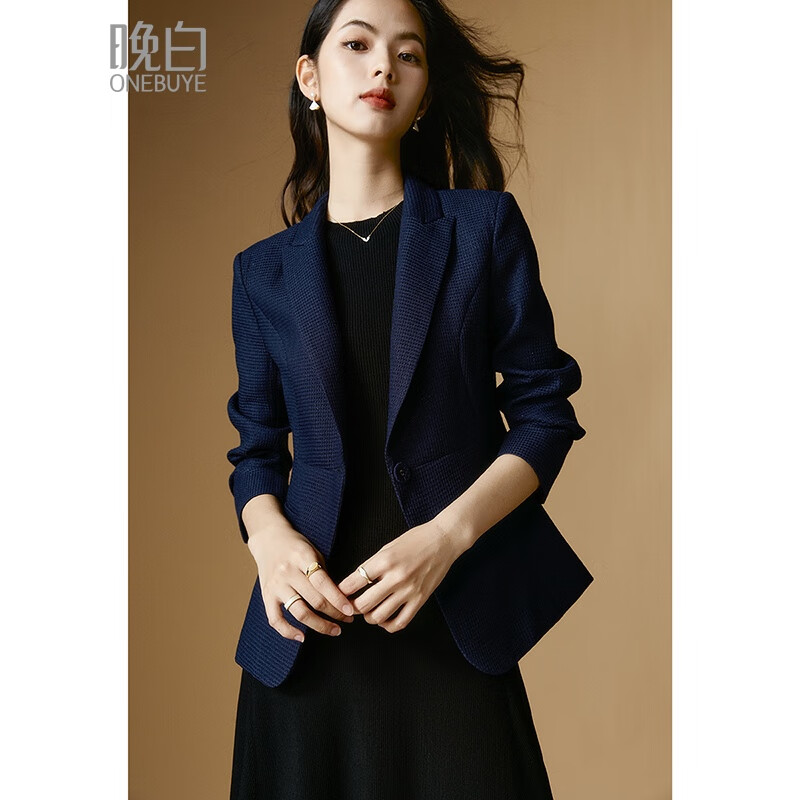 晚白【断码清仓】高级感修身显瘦小西装通勤百搭职业正装西服外套女 蓝色 XL