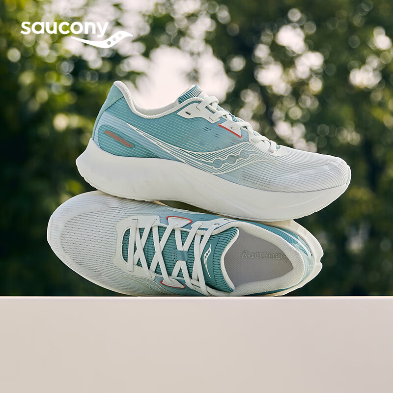 Saucony索康尼浪潮2跑鞋男夏季透气跑步鞋减震进阶训练运动鞋子TIDE2 米绿4 43