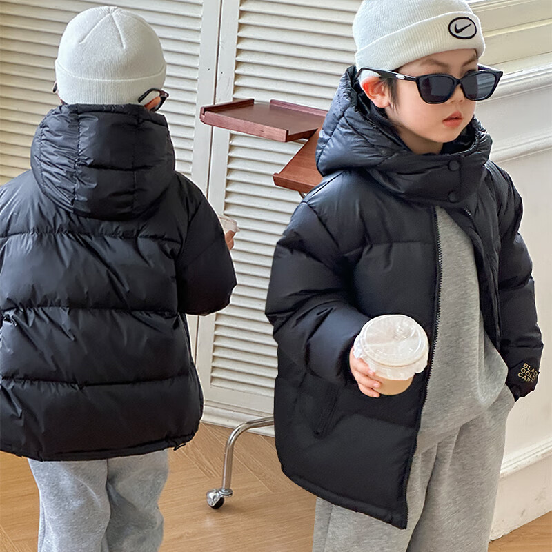 贝婴初（BEIYINGCHU）黑金儿童羽丝服鸭绒丝宝宝外套男女童新款官方童装外套亲子装 黑色 170 （身高+10CM拍）