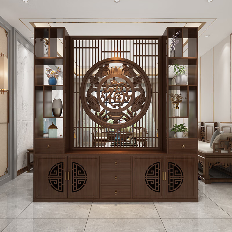 客厅新中式实木隔断柜进门遮挡玄关柜别墅入 160*220*30cm金丝胡桃木