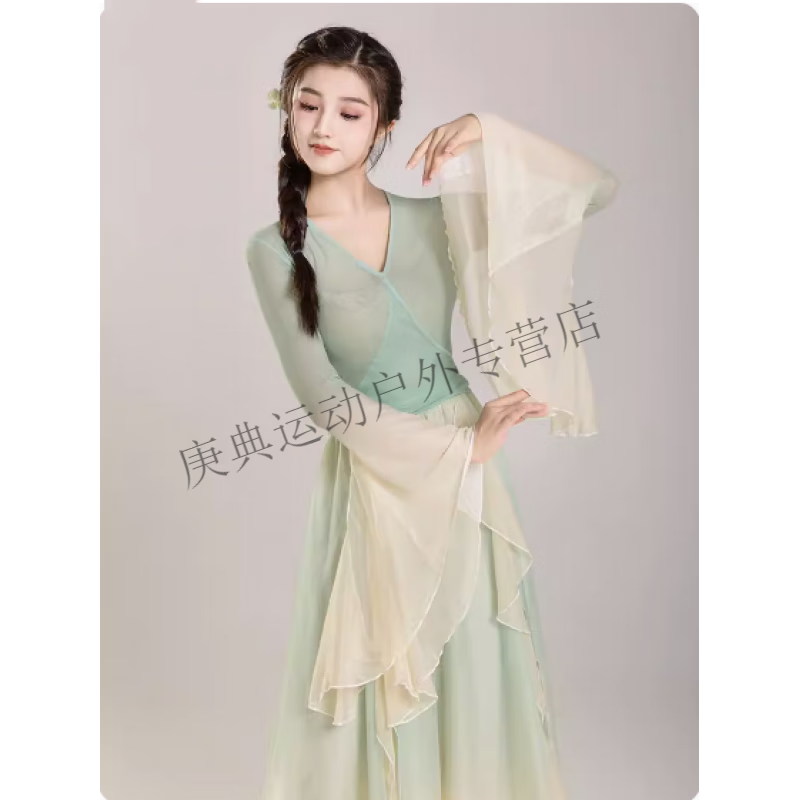 炫逐古典舞蹈服女飘逸演出服纱衣仙气练功服装中国舞表演服艺考上衣夏 烟绿上衣【单上衣】 S