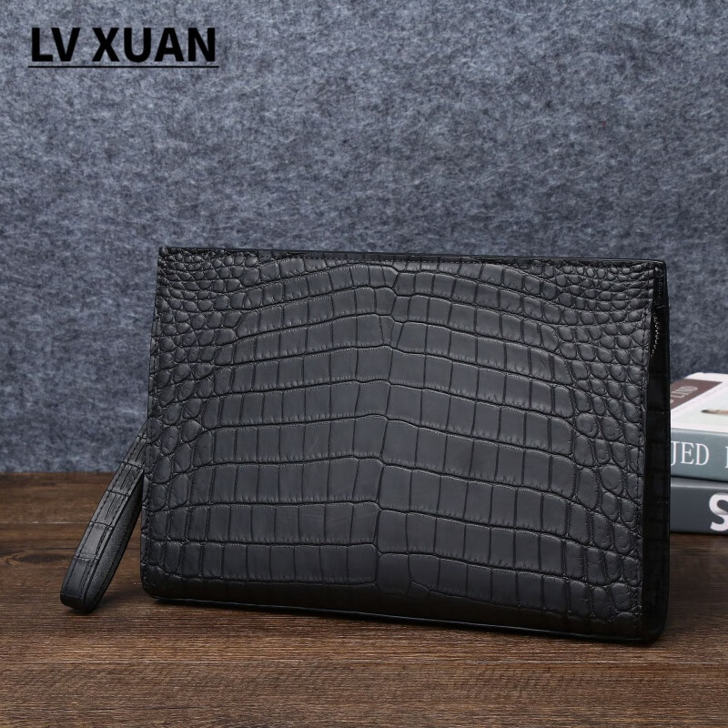 旅宣lv xuan法国风轻奢高端国际大品牌雾面鳄鱼肚纹男士手拿包大容量