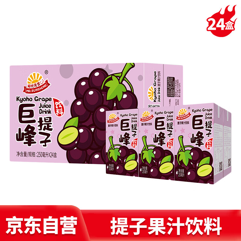 sunshine)提子果汁果味饮料250mlx24盒 巨峰葡萄汁口味 家庭聚会分享