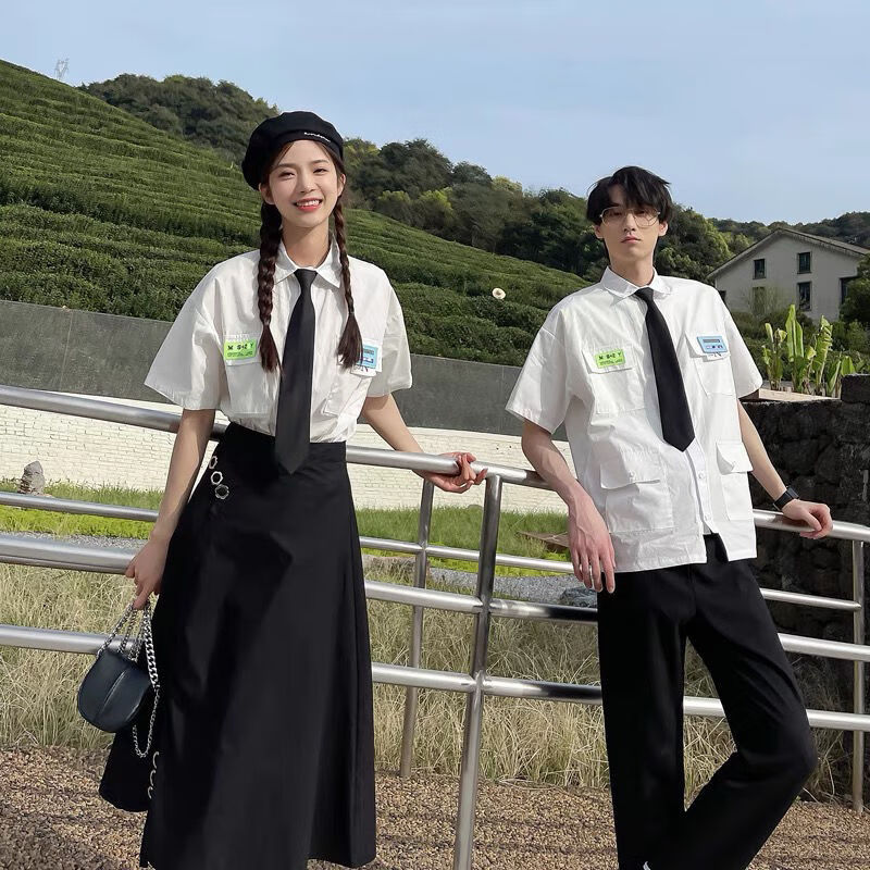 formrcra毕业典礼毕业照学士服毕业班服夏季港风ins工装衬衫套装高中