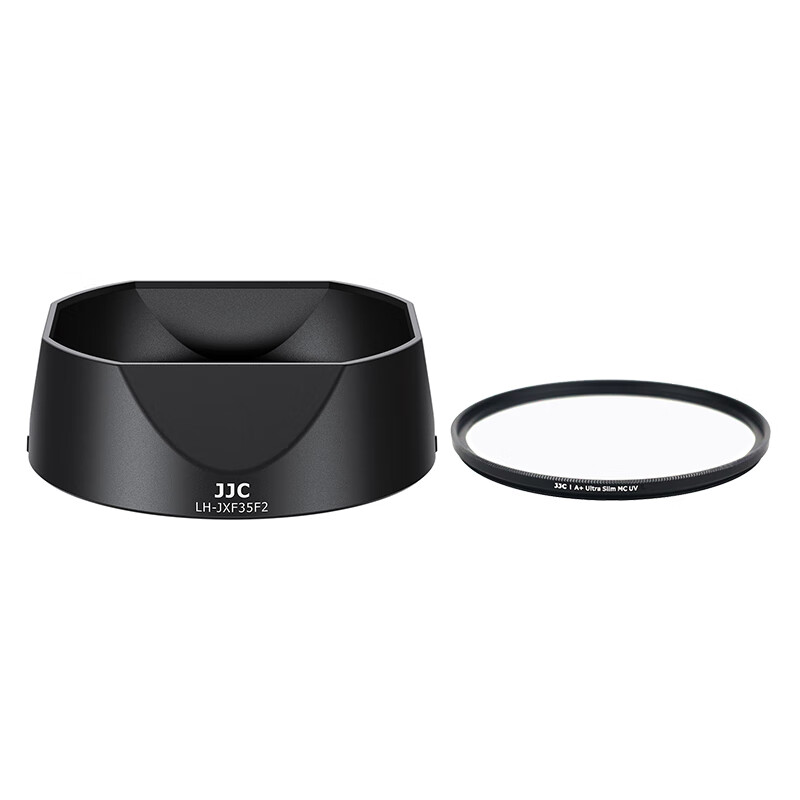 JJC 適用富士XC 35mm F2遮光罩XF 23mm/35mm F2 R WR鏡頭XH2S XT5 XS20保護(hù)配件 43mm 支持反扣 方形 遮光罩+43mmUV濾鏡