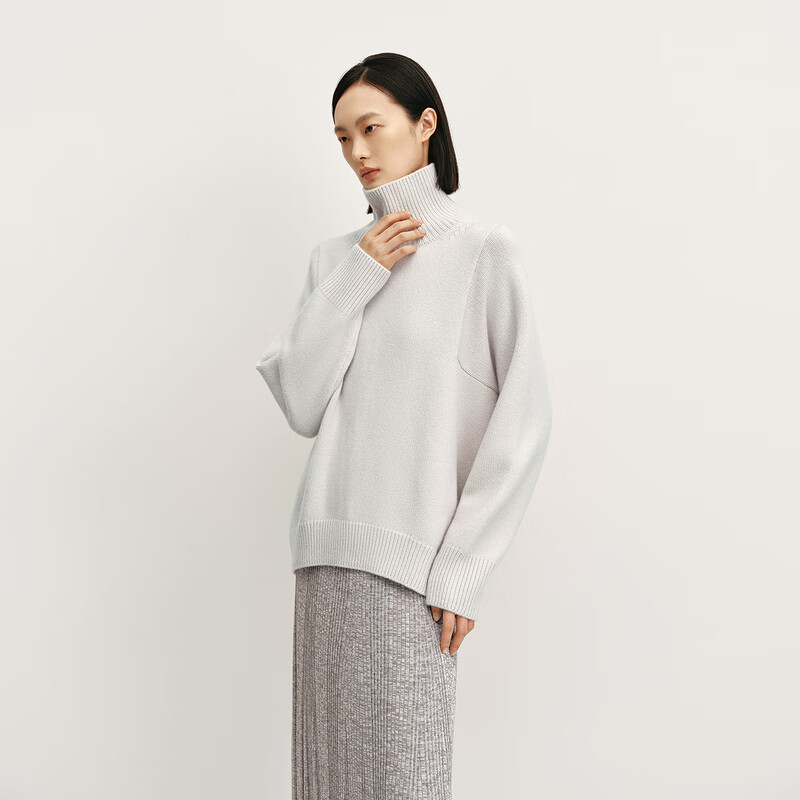 OVV秋冬热卖女装高领保暖舒适粗针阔版长袖休闲羊绒衫 晨曦紫 M