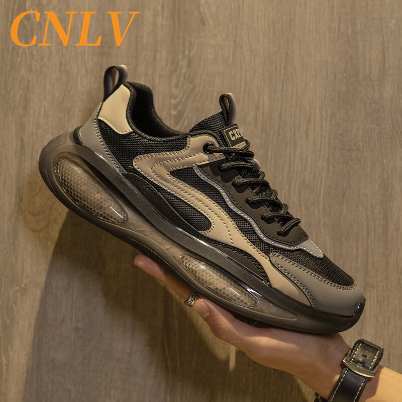cnlv男鞋2024春夏新款爆米花轻便减震休闲运动鞋男款厚底增高老爹潮鞋