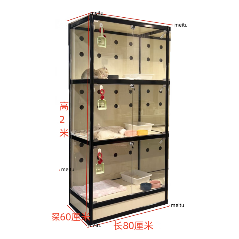 宠物店活体猫柜玻璃透明展示柜猫咪寄养柜商用猫屋繁育柜猫窝全景 长