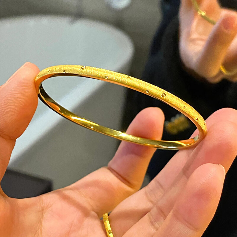 瑞诺黄金丝绒手镯女999足金简约素圈闭口实心手镯生日礼物送女友 丝绒