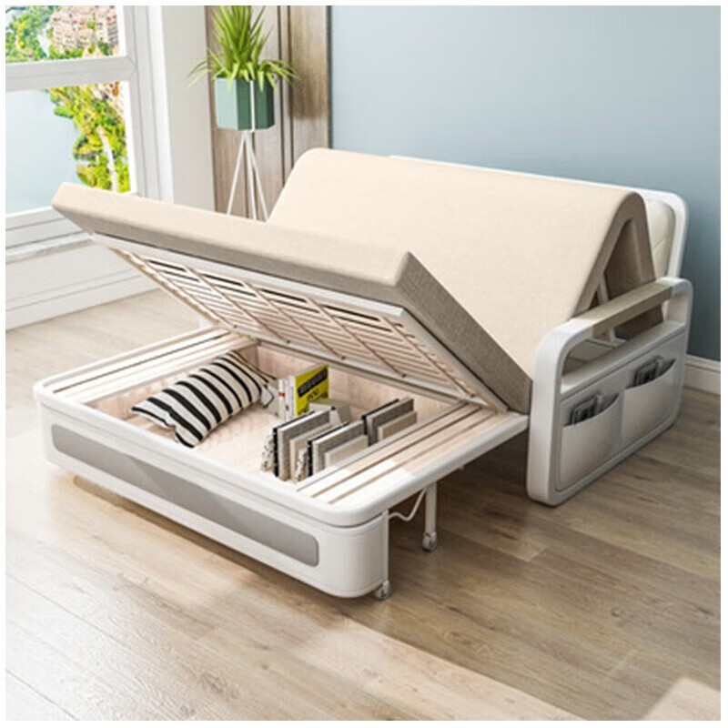 惠寻折叠沙发床一体两用多功能小户型伸缩床单人抽拉客厅简易储物沙发 【1.28m储物款】5cm海绵+2cm乳胶