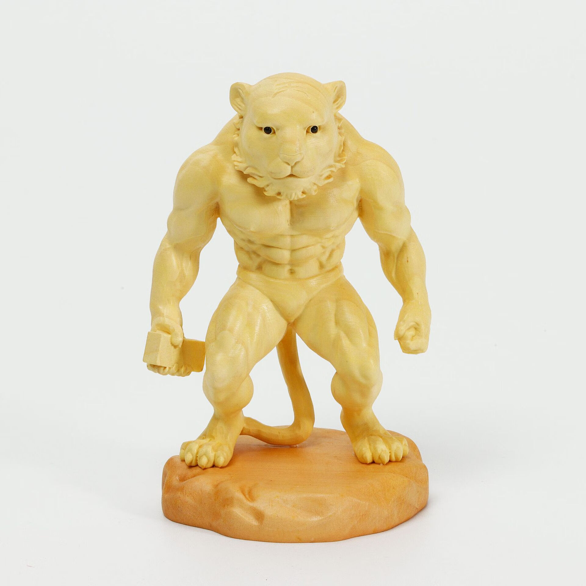 板砖虎黄杨木雕桌面摆件创意设计卡通生肖虎装饰礼品 原木色 l7cmw5