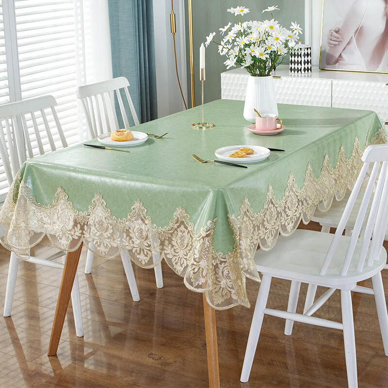免洗防烫油蜡皮革烫金欧式简约餐桌布长方形家用桌布 南巷清风-抹茶绿