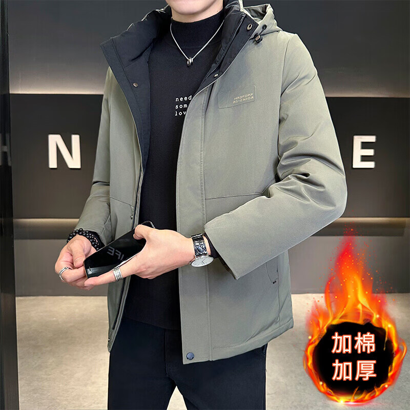 凯逸弗（kainifu）男士中青年加厚棉服秋季新款休闲宽松休闲运动外套 卡其 L