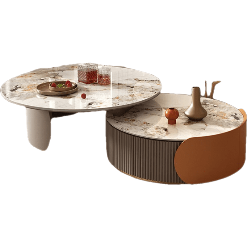 季勤 茶几 岩板圆茶几电视柜组合现代简约客厅家用小户型意式极简轻奢大小圆形茶几桌北欧家具 圆形组合茶几(台面颜色可选) 组装