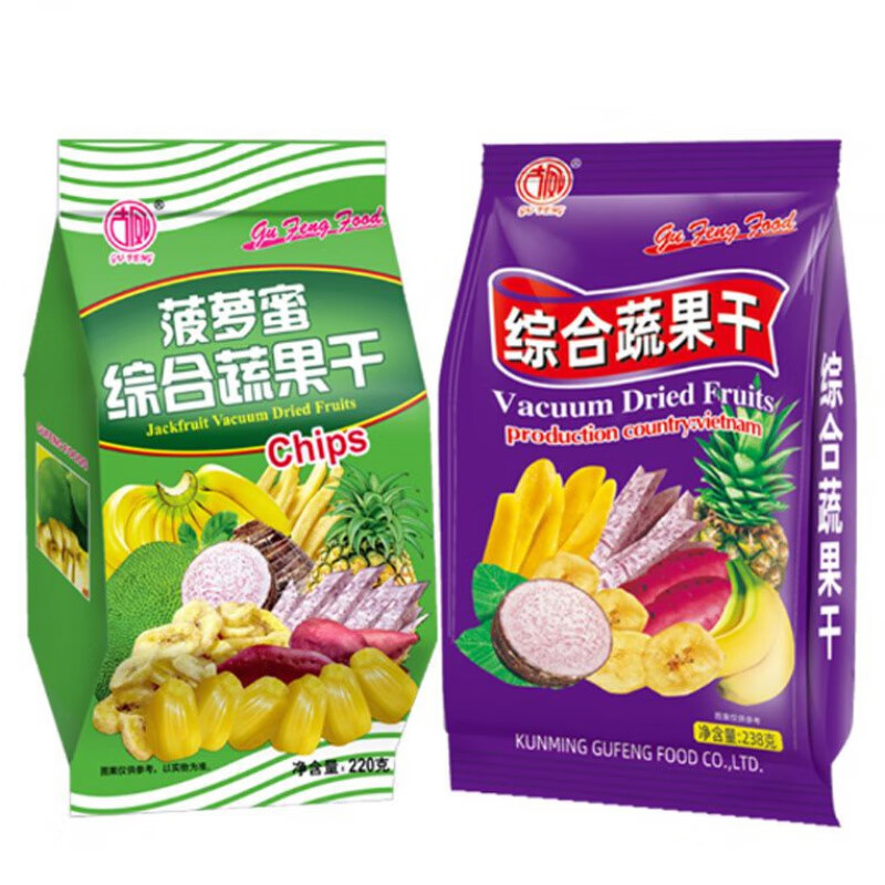 南美豹菠蘿蜜脆片獼猴桃干水果干混合果蔬脆片干綜合蔬干脆休閑零食 238綜合果蔬+220菠蘿蜜綜合