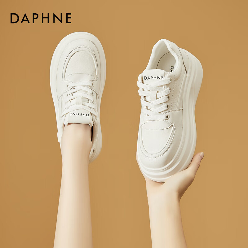 達芙妮松糕小白鞋女2025新款休閑鞋女百搭運動(dòng)白色板鞋女鞋 米白色 40