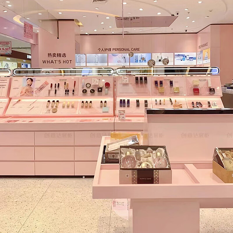 ntwq化妆品展示柜带镜子眉笔口红展示架带灯美妆店货架调色彩妆展示柜