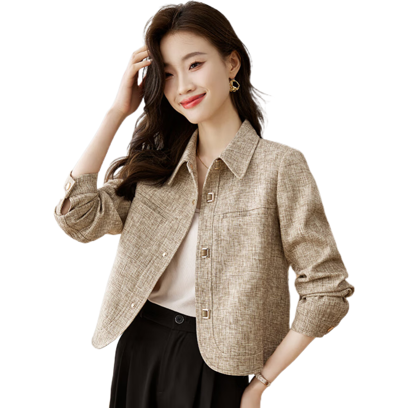 皮爾卡丹（pierre cardin）2024新款小香風(fēng)短款風(fēng)衣外套女春秋季韓版高端減齡小個(gè)子夾克上衣 米卡色 常規(guī) M （90-110斤）