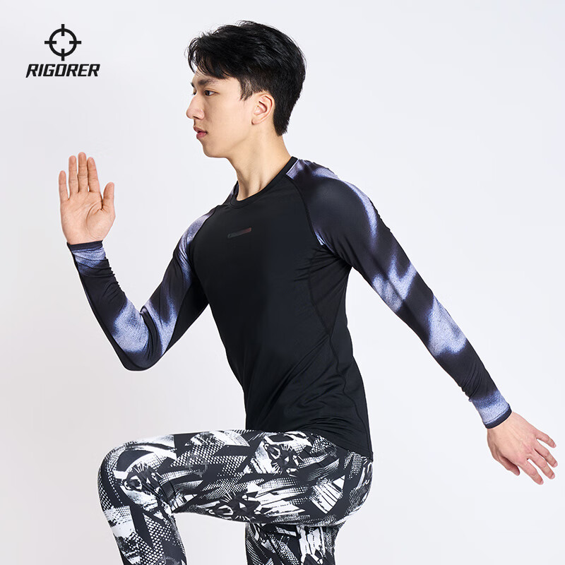 准者长袖健身衣男春夏加绒压缩衣高弹透气速干跑步篮球运动训练健身服 热感黑 2XL