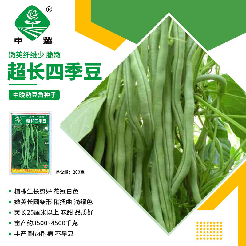 京农研中国农科院蔬菜种子大全香菜种籽芝麻菜甜瓜光头芥菜豆角菜种籽孑 超长四季豆 200克