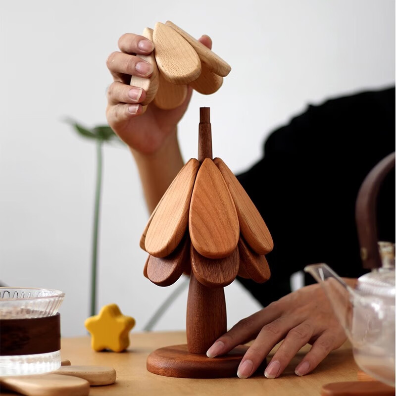 贝净洁圣诞树隔热垫锅菜垫餐桌摆件创意家用防烫耐高温折叠锅垫木杯垫 圣诞树隔热垫（星星款）