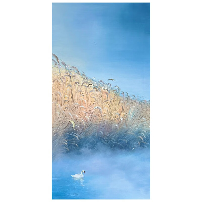 彩象【高端油画】天鹅湖芦苇荡手绘油画客厅简约巨幅装饰壁画玄关大芬