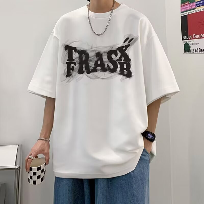 纤晟伊【精选厂家】美式短袖男夏季高街潮牌潮流t恤oversize感痞帅炸街 白色 4XL