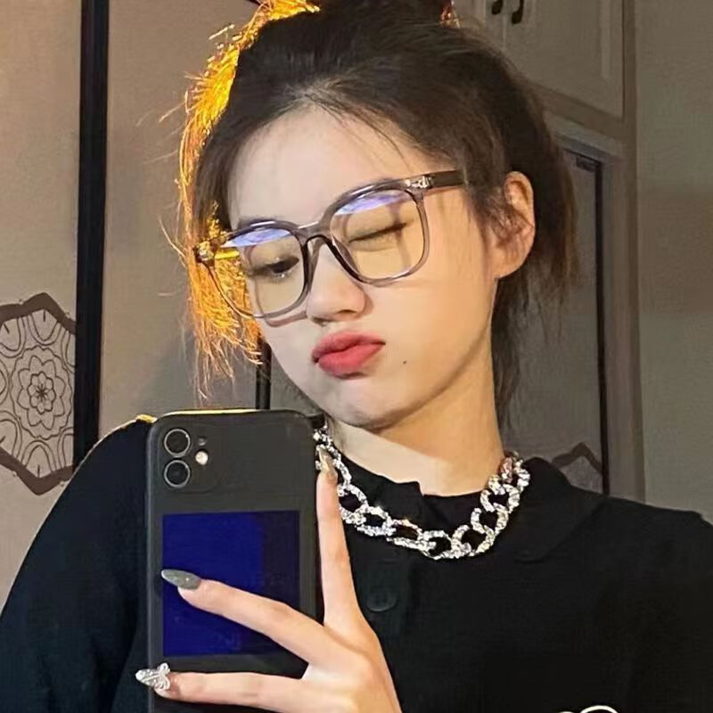 配近视眼镜渐变眼镜有度数学生韩版素颜大圆脸显瘦 透明灰 近视200度