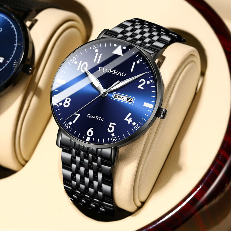 特雷格  tigerao手表男士霸气时尚防水双日历数字黑科技概念炫酷简约
