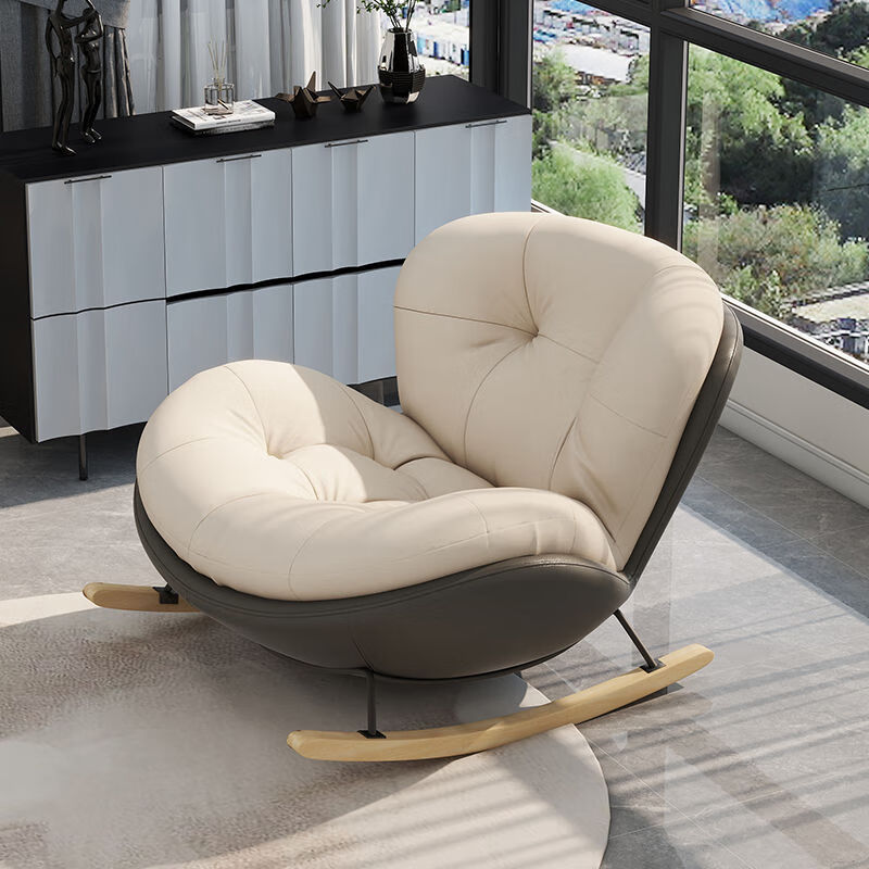 摩瑞迪摇摇椅躺椅家用客厅懒人沙发椅成人阳台单人休闲摇椅懒人网红椅子 咖色拼米白【亲肤绒布】