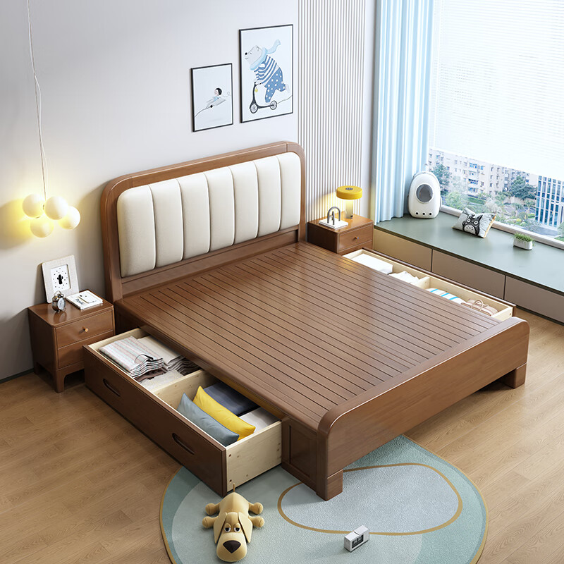 鑫万宝全实木单人床1米2小户型一米二高箱储物1.