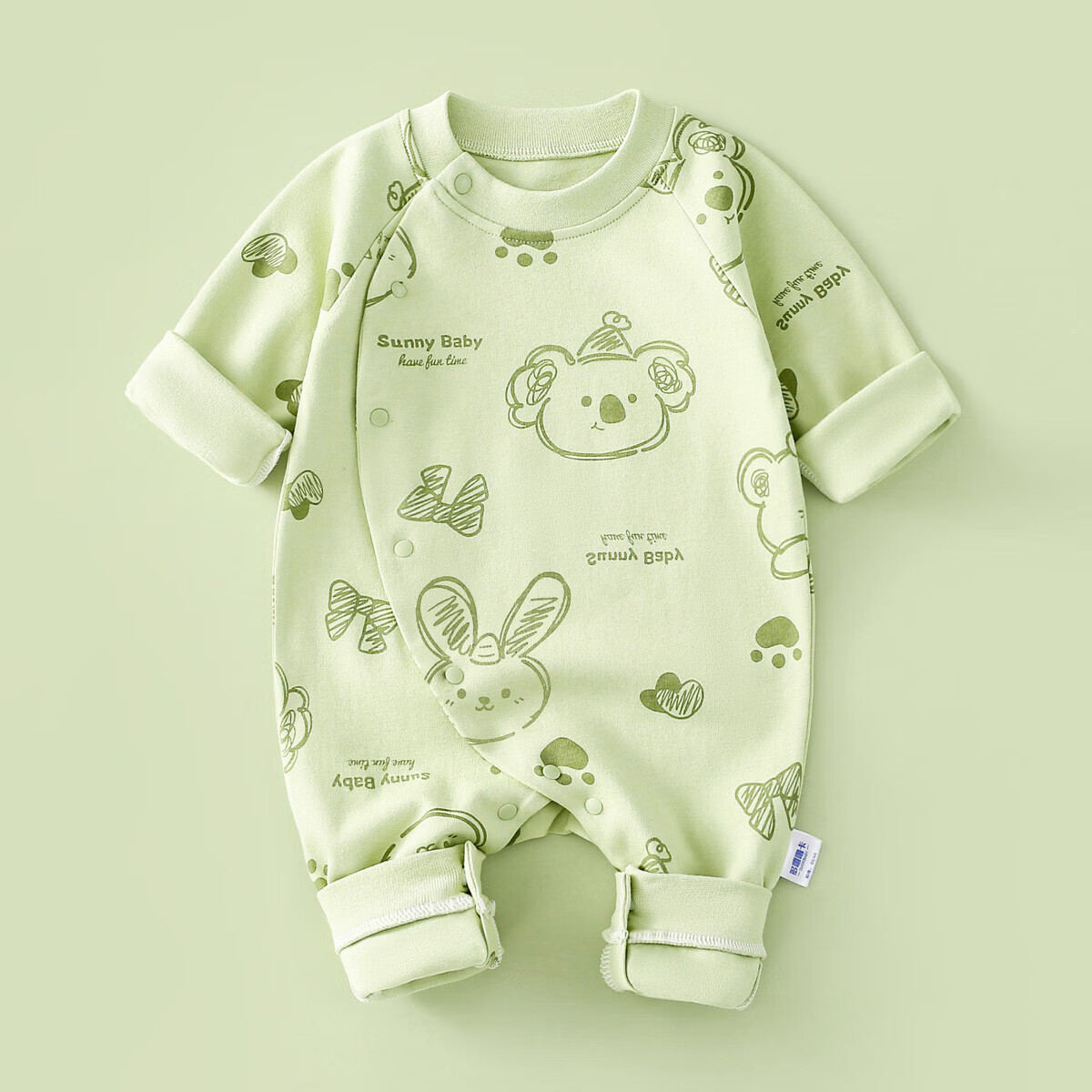 多嘻噜卡新生儿衣服春秋款男女宝宝连体衣卡通爬服哈衣 嫩绿线条动物 73 