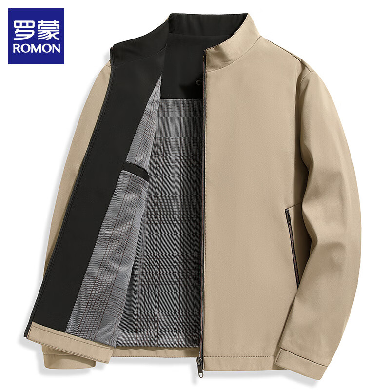 罗蒙（ROMON）男士立领夹克外套2025秋冬季新款商务休闲加棉加绒中年爸爸装上衣 藏青 XL (建议体重135-150斤）