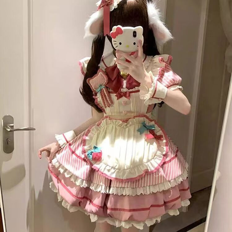 NBLAMY洛丽塔裙子正版全套粉色花苞裙lolita OP可爱日常轻lo公主连衣裙 连衣裙+围裙 M