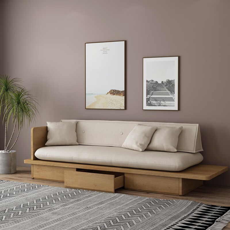 澳颜莱带抽屉的沙发 定制懒人实木沙发日式小户型客厅民宿沙发椅带