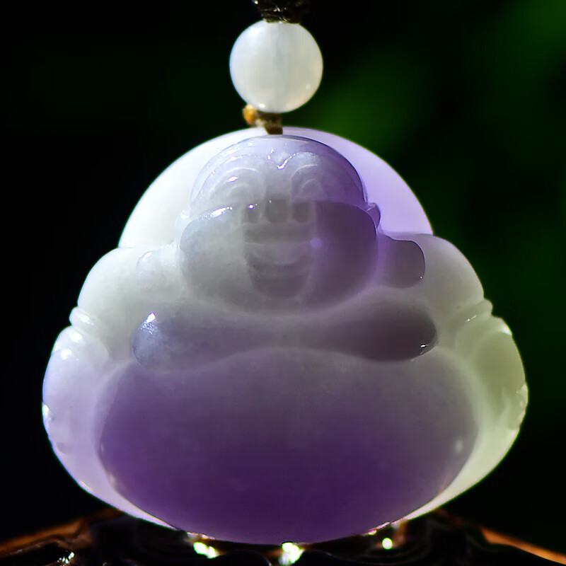 千载一玉孤品翡翠玉佛吊坠女士紫罗兰弥勒佛玉石项链九紫离火寓意福运相伴 款三 QZB623