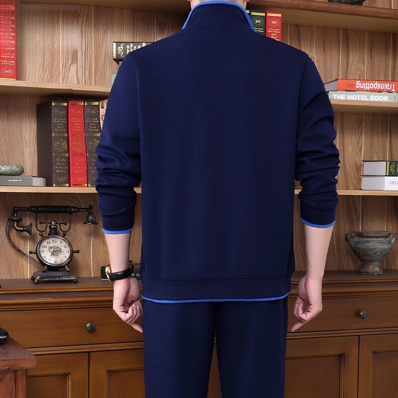 罗蒙(ROMON) 中老年运动套装男士三件套 秋冬季中年爸爸装棉质外套裤子运动服 29008黑色(三件套) XL(建议体重120-140斤)